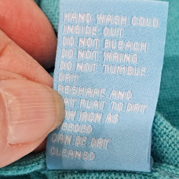 J. Mclaughlin Sweater Medium Knit Top Scalloped Hem Turquoise Cotton Cashmere - Picture 8 of 10